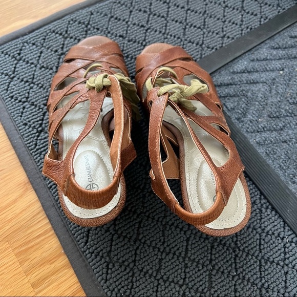 ⭐Giani Bernini Cognac Luggage Leather Strappy Caged Peeptoe Wedge Sandals Size 6 - Picture 4 of 7